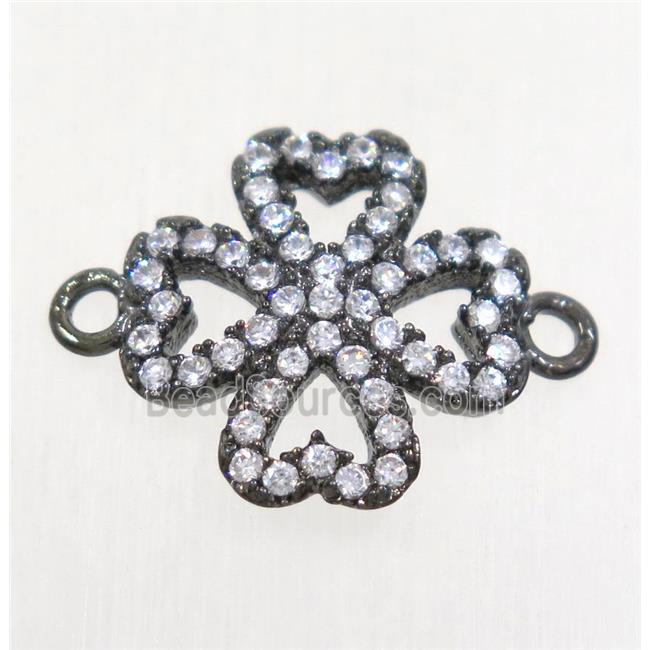 copper four-leaf clover connector paved zircon, black plated