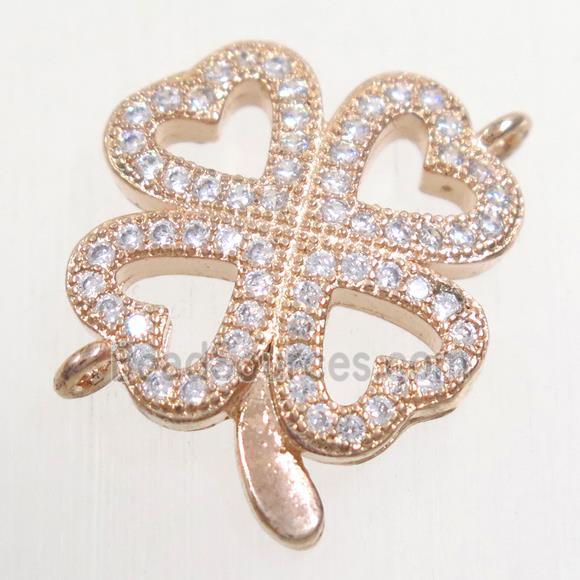 copper four-leaf clover connector paved zircon, rose gold