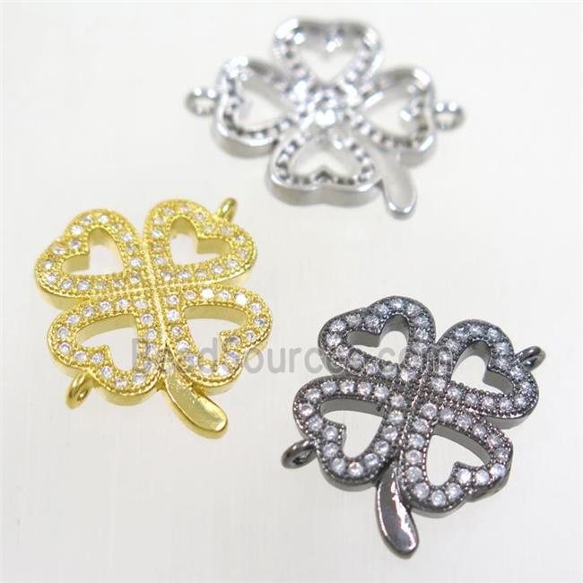 copper four-leaf clover connector paved zircon, mix color