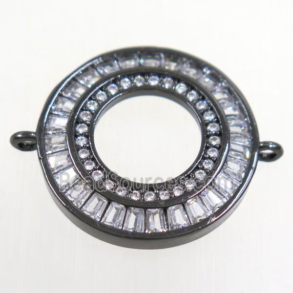 copper circle connector paved zircon, black plated