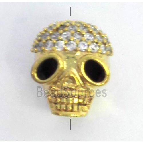 copper spacer bead paved zircon, skull, gold plated