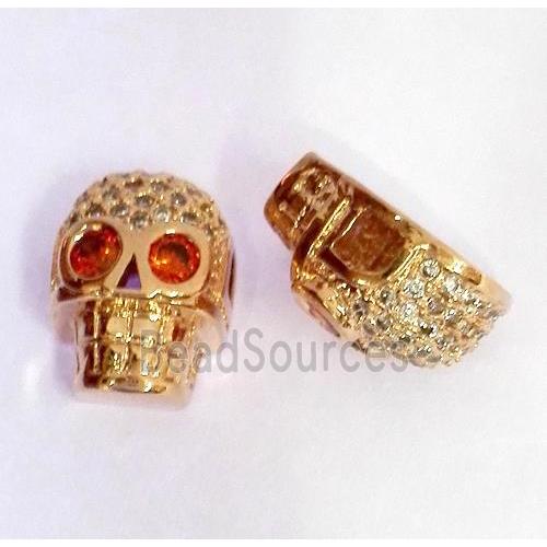 copper spacer bead paved zircon, skull