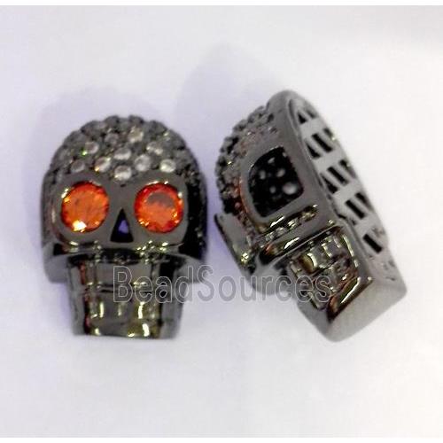 copper spacer bead paved zircon, skull