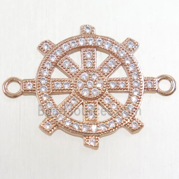 copper ship helm connector paved zircon, rose gold