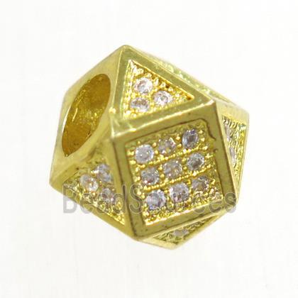 copper cube beads paved zircon, gold plated