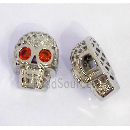 copper spacer bead paved zircon, skull, platinum plated