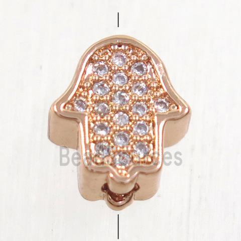 copper hamsahand beads paved zircon, rose gold