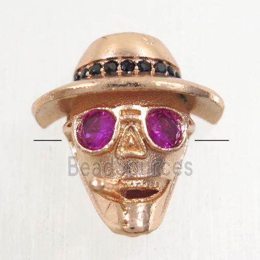 copper Skull beads paved zircon, rose gold