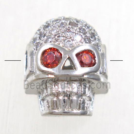 copper Skull beads paved zircon, platinum plated