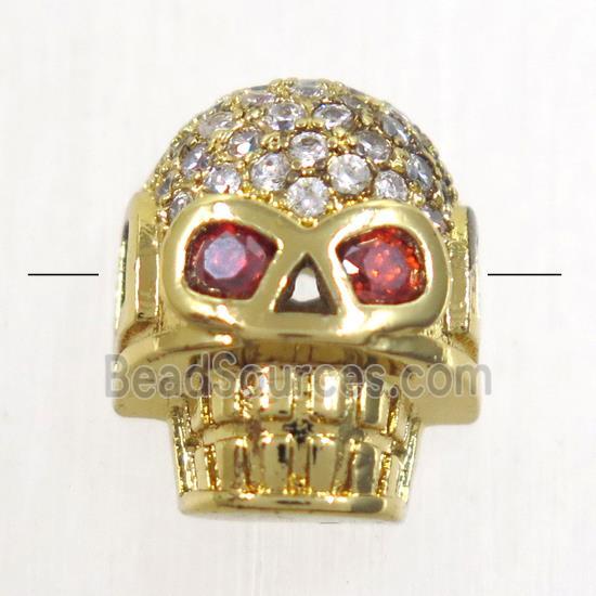 copper Skull beads paved zircon, gold plated