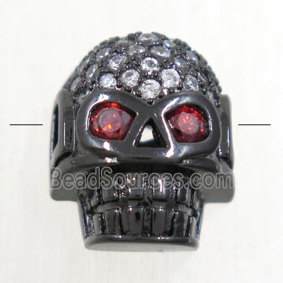 copper Skull beads paved zircon, black plated