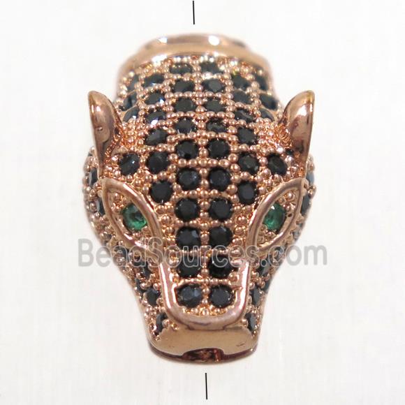 copper pantherhead bead paved zircon, rose gold