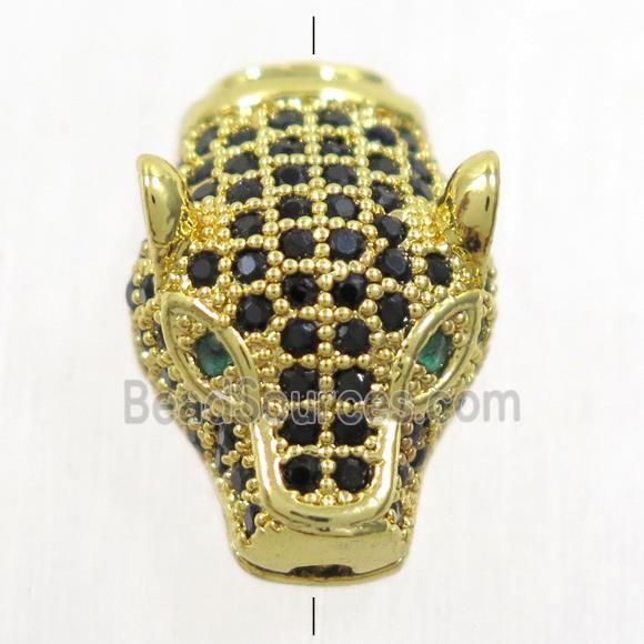 copper pantherhead beads paved zircon, gold plated