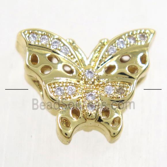 copper butterfly beads paved zircon, gold plated