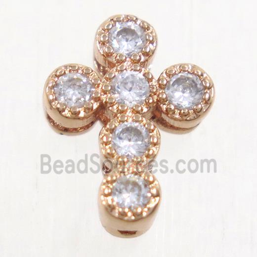 copper cross beads paved zircon, rose gold