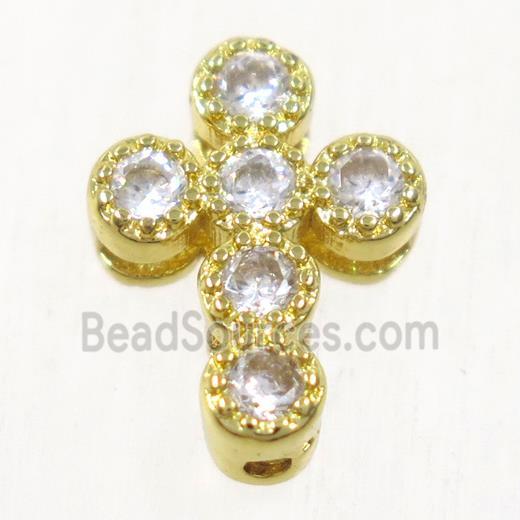 copper cross beads paved zircon, gold plated