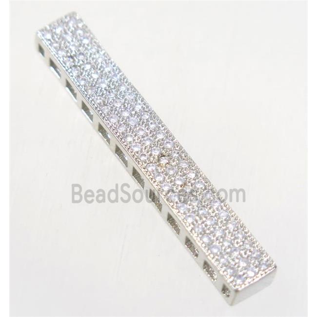 copper rectangle beads paved zircon, platinum plated