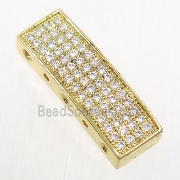 copper rectangle beads paved zircon, gold plated