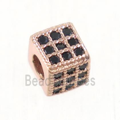 European style copper cube beads paved zircon, rose gold