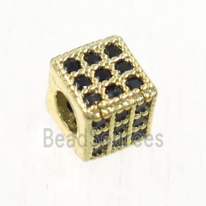 European style copper cube beads paved zircon, gold plated