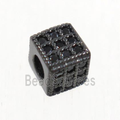 European style copper cube beads paved zircon, black plated