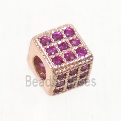 copper cube beads paved zircon, rose gold