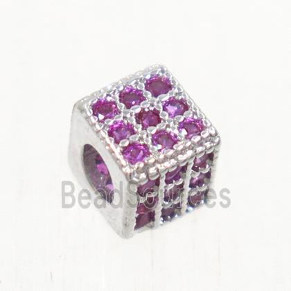 copper cube beads paved zircon, platinum plated