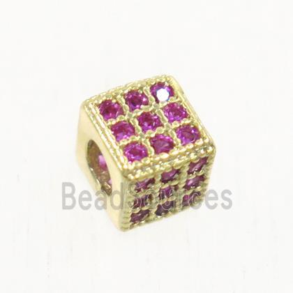 copper cube beads paved zircon, gold plated