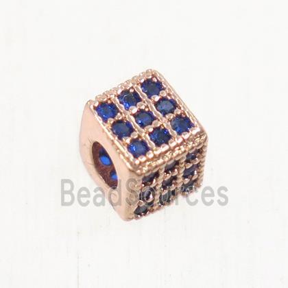 copper cube beads paved zircon, rose gold