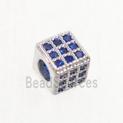 copper cube beads paved zircon, platinum plated