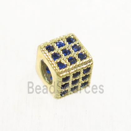 copper cube beads paved zircon, gold plated