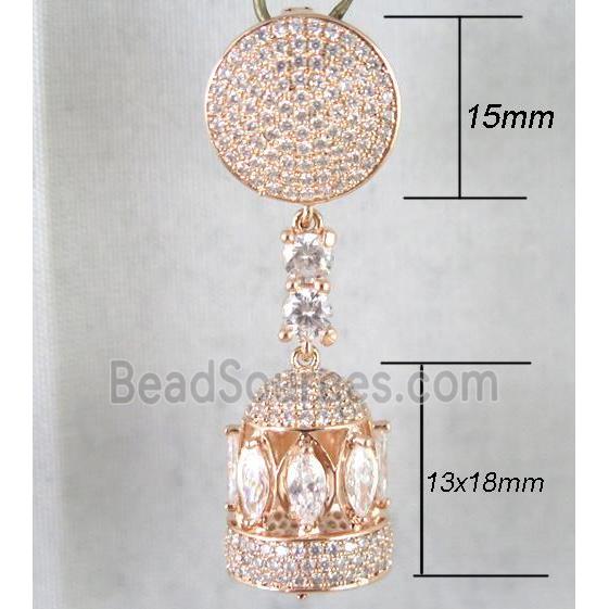 copper pendant paved zircon, rose golden plated