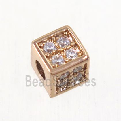 copper cube beads paved zircon, rose gold