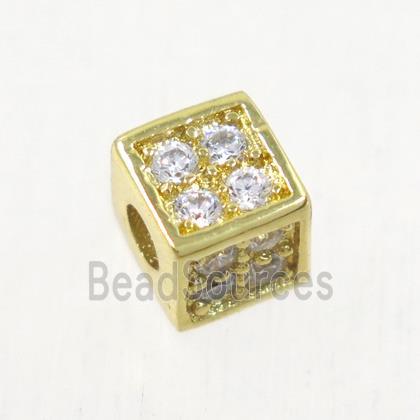 copper cube beads paved zircon, gold plated