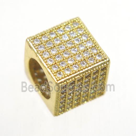 European style copper cube beads paved zircon, gold plated