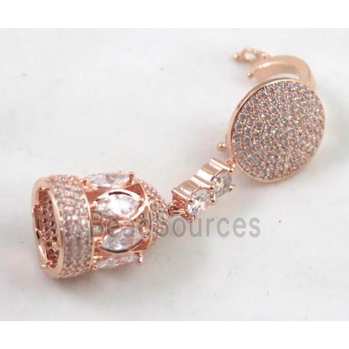 copper pendant paved zircon, rose golden plated