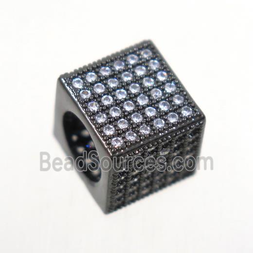 European style copper cube beads paved zircon, black plated