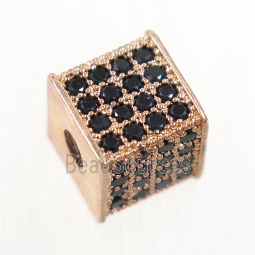 copper cube beads paved zircon, rose gold