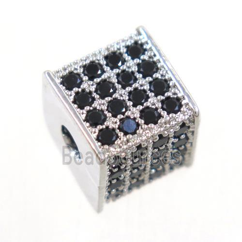 copper cube beads paved zircon, platinum plated