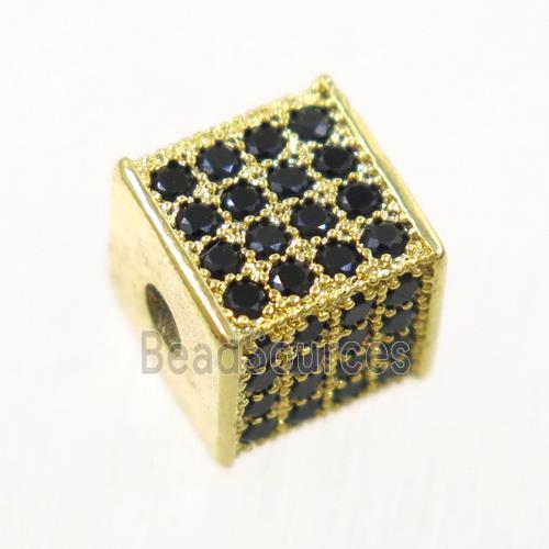 copper cube beads paved zircon, gold plated