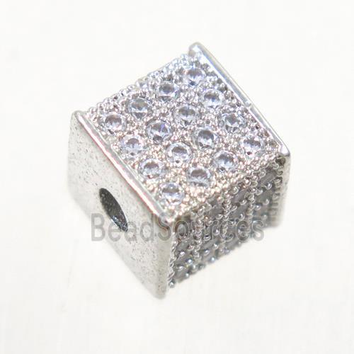 copper cube beads paved zircon, platinum plated