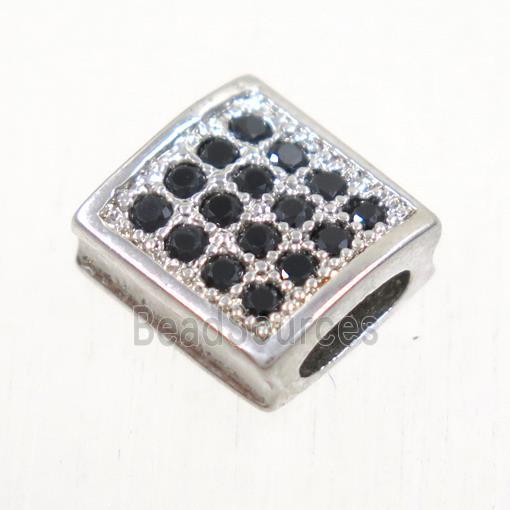 copper square bead paved zircon, platinum plated