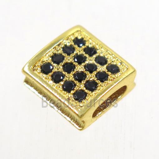 copper square bead paved zircon, gold plated