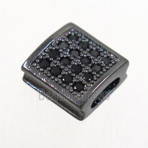 copper square bead paved zircon, black plated