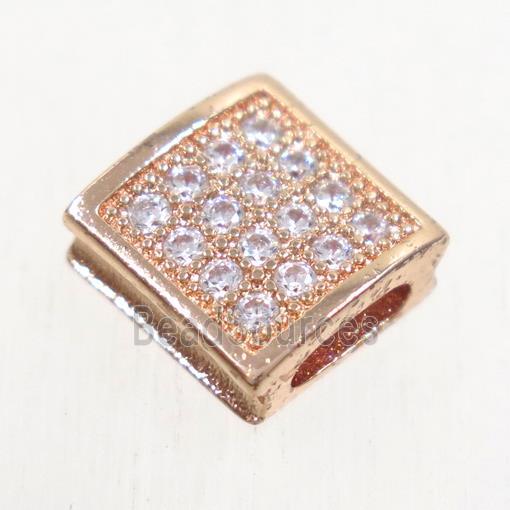 copper square bead paved zircon, rose gold