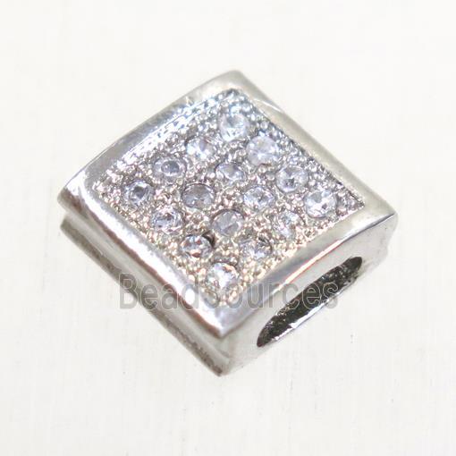 copper square bead paved zircon, platinum plated