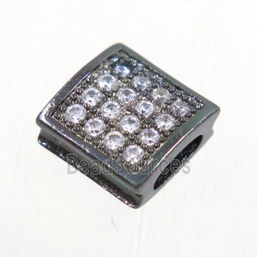 copper square bead paved zircon, black plated