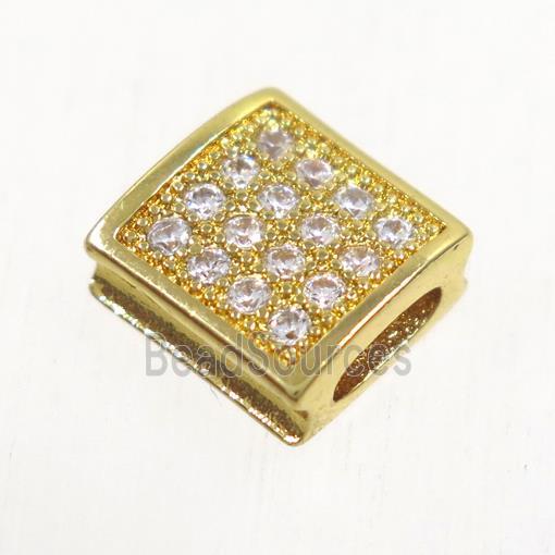 copper square bead paved zircon, gold plated