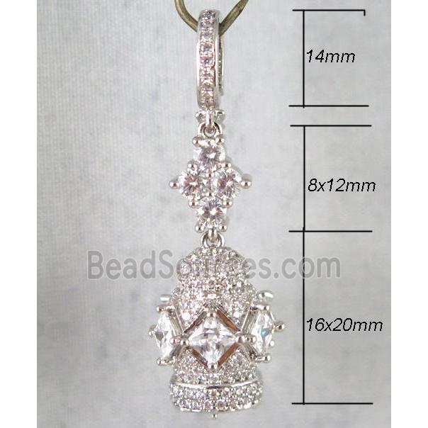 copper pendant paved zircon, platinum plated