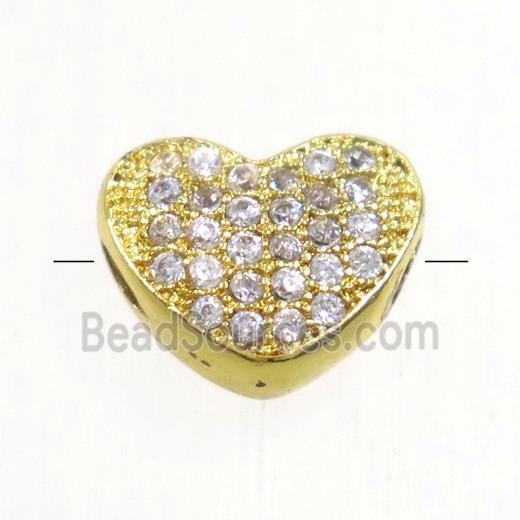 copper heart beads paved zircon, gold plated